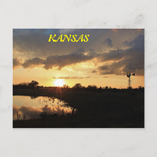 Postal Kansas Windmill Silhouette Sunset, Cartão de Posto