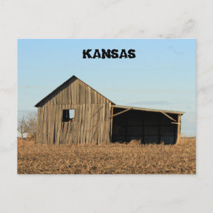 Postal Kansas Wooden Barn num cartão de Posto de campo