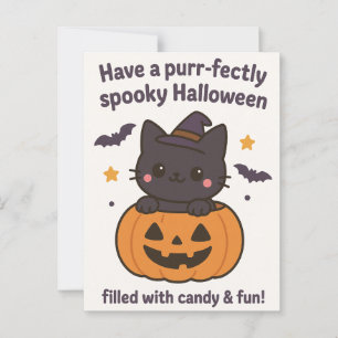 Postal Kawaii Black Cat Halloween Cartão de Saudação