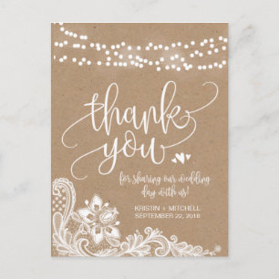 Postal Kraft Lace e Luzes Russas Obrigado Cartão de Posto