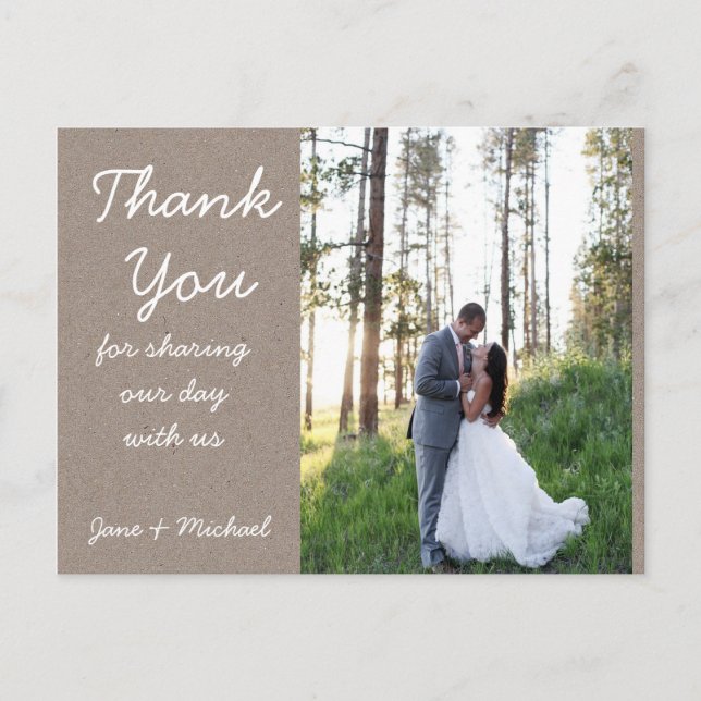 Postal Kraft Wedding Obrigado Cartão de Posto (Frente)