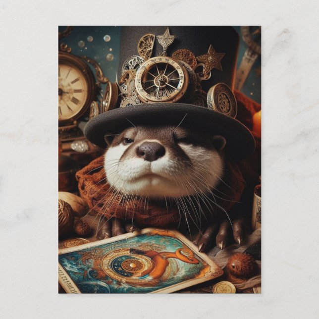 Postal Leitor de Cartão Fantasy Otter Steampunk Tarot (Frente)