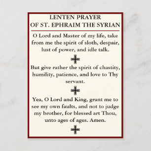 Postal Lenten Prayer of Ruas, Ephraim, o cartão sírio