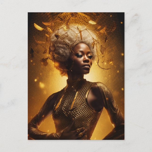 Postal Linda Mulher no Cartão Dourado (Frente)