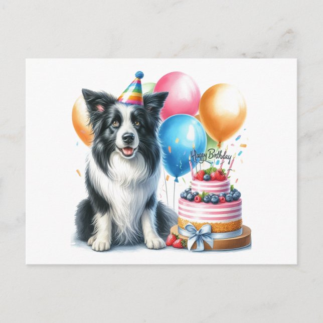 Postal Lindo cartão de aniversário do Border Collie (Frente)
