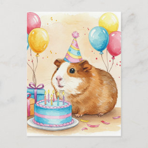 Postal Lindo cartão de aniversário do porquinho-da-índia