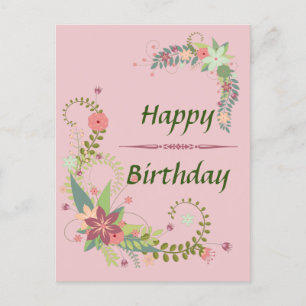 Postal Lindo Cartão de Aniversário Floral Rosa Verde