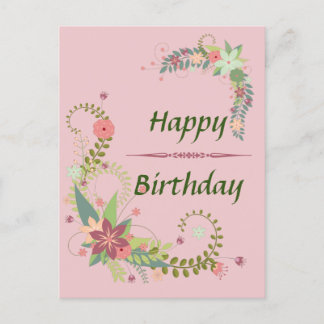 Postal Lindo Cartão de Aniversário Floral Rosa Verde