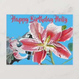 Postal Lírio Vermelho Bonito Lilium floral Cartão de Aniv