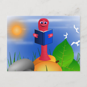 Postal Livrinho Divertido de Minhoca de Livro Cartão Post