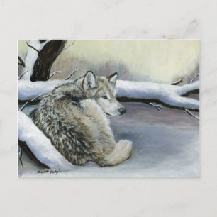 Postal Lobo no Cartão de Posto de Arte Animal da Neve