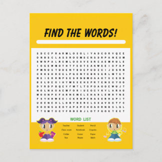 Postal Localizar as Palavras, Cartão de Atividade de Pesq