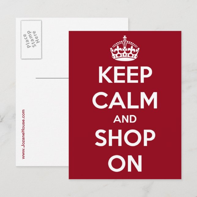 Postal Mantenha a Calma e Continue Comprando Cartão Posta (Frente/Verso)