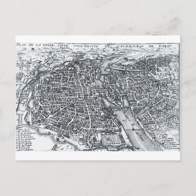 Postal Mapa da Rua do Século XVII em Paris, França Cartão (Frente)