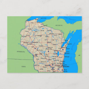 Postal Mapa de cartão de Wisconsin (verde)