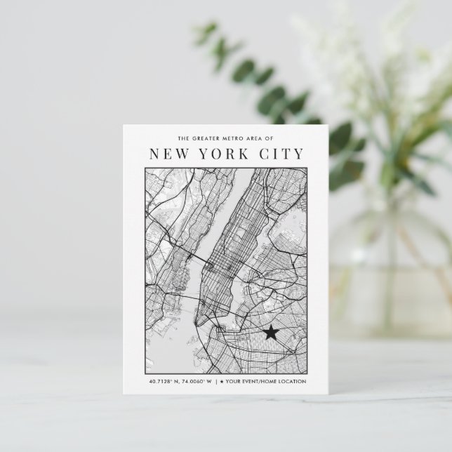 Postal Mapa de Nova Iorque + Marcar Um Local! Cartão Post (Em pé/Frente)