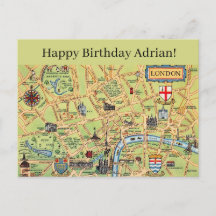 Mapa Ilustrado do Cartão de Aniversário de Londres