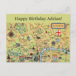 Postal Mapa Ilustrado do Cartão de Aniversário de Londres