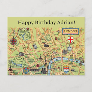 Postal Mapa Ilustrado do Cartão de Aniversário de Londres