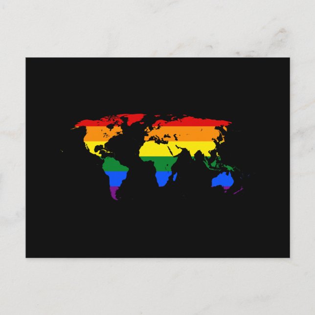 Postal Mapa mundial do orgulho do arco-íris LGBT Cartão p (Frente)