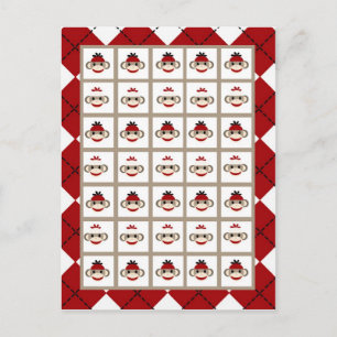 Postal Marcadores de Cartão de Bingo Macaco Meia Vermelha