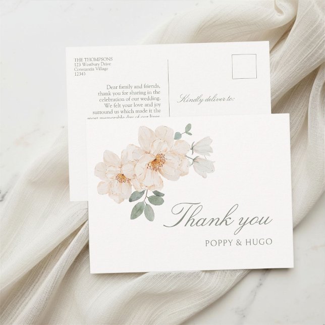 Postal Marfim Branco |  Cartão de Agradecimento Floral de (Criador carregado)