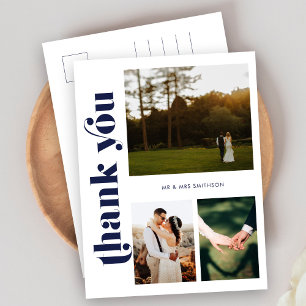 Postal Marinho Retro Fotografia Casamento Obrigado Cartão