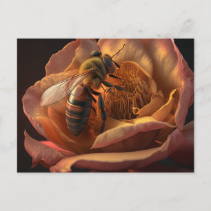 Postal Mel Bee no Cartão de Flor Peony