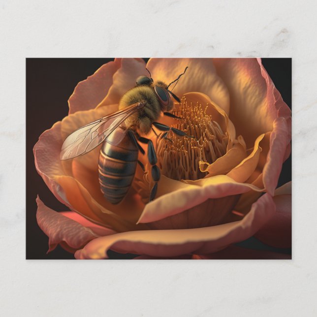 Postal Mel Bee no Cartão de Flor Peony (Frente)