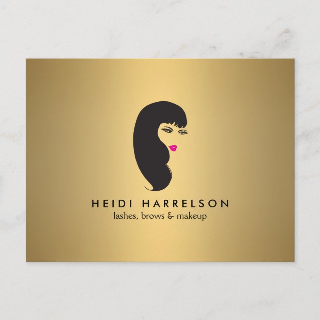 Postal Menina com chicotes no cartão do ouro do falso (Frente)