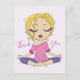 Postal Menina Fofo em Pose de Yoga Obrigado Cartão Post