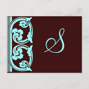 Postal Monograma Elemento de Vintage Cartão Azul Teal