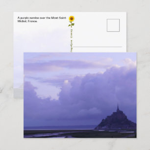Postal Mont-Santo-Michel Purple Sunrise, França - cartão 