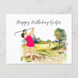 Postal Mulher de golfe está jogando golfe no Cartão de Go