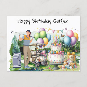 Postal Mulher de golfe está jogando golfe no Cartão de Go