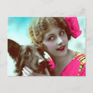 Postal Mulher do Victorian com cartão do cão