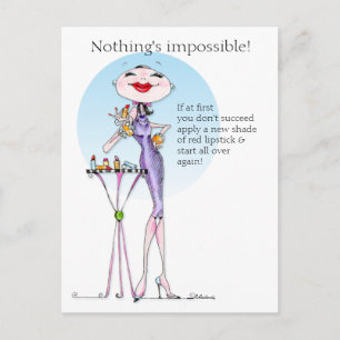 Postal Nada é impossível, uma mulher engraçada, um cartão