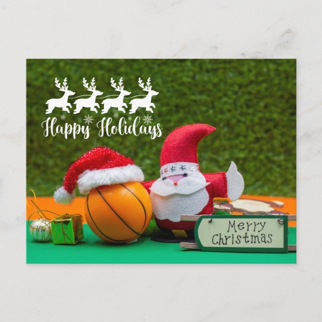 Postal Natal de basquete com cartão de Papai Noel (Frente)