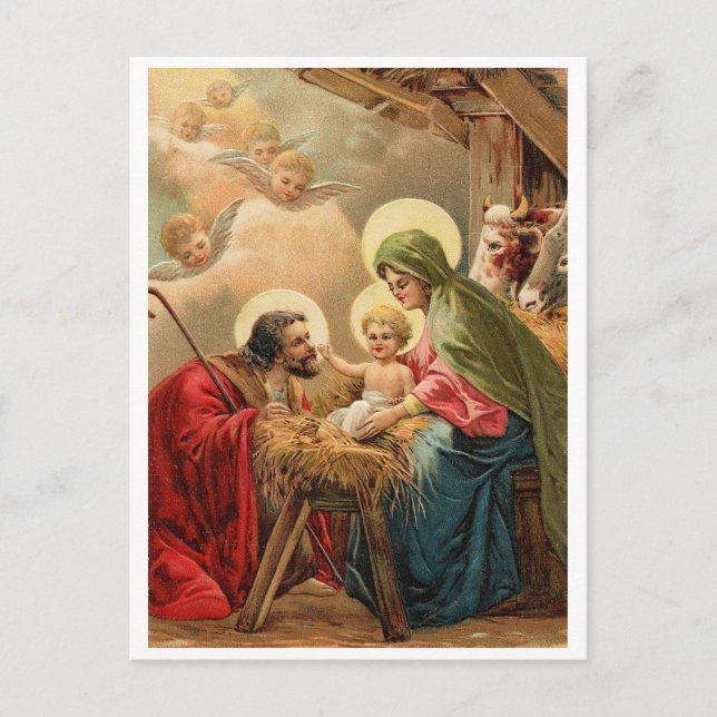 Postal Natal, religioso, cartão de Boas Festas vintage (Frente)