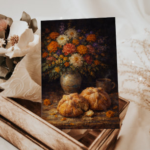 Postal Natureza-Morta Floral de Pan de Muerto Arte Cartão