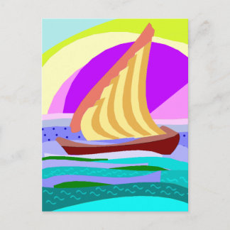 Postal Navio de vela, céu arco-íris colorido e cartão pos