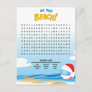 Postal No Cartão de Atividade de Pesquisa do Beach Word