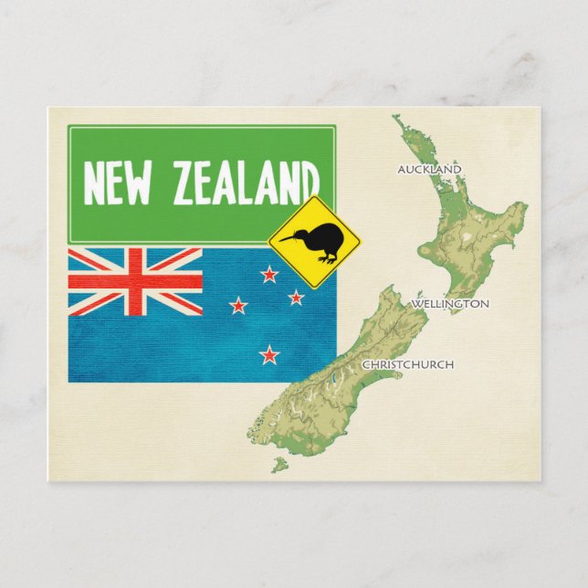 Postal ♥ Nova Zelândia dos CARTÃO do MAPA (Frente)