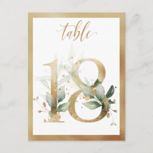 Postal Números de Mesa Folhagem Verde Dourado, Cartão da 