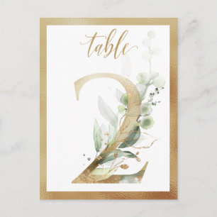 Postal Números de Mesa Folhagem Verde Dourado, Cartão de 