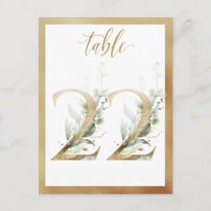 Postal Números de Mesa Folhagem Verde Dourado, Cartão Mes