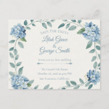 O cartão Blue Bloom Elegant Garden Save The Dates