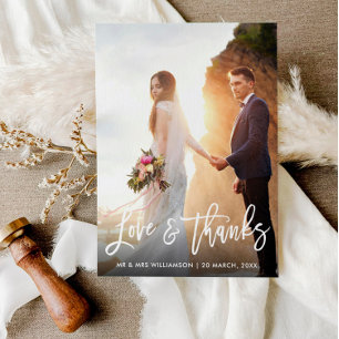 Postal obrigado de casamento branco você cartão com fotos