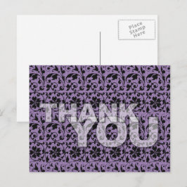 Postal Obrigado Padrão Floral Cartão Pós-Púrpura