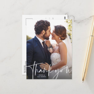 Postal Obrigado simples cartão de foto de casamento